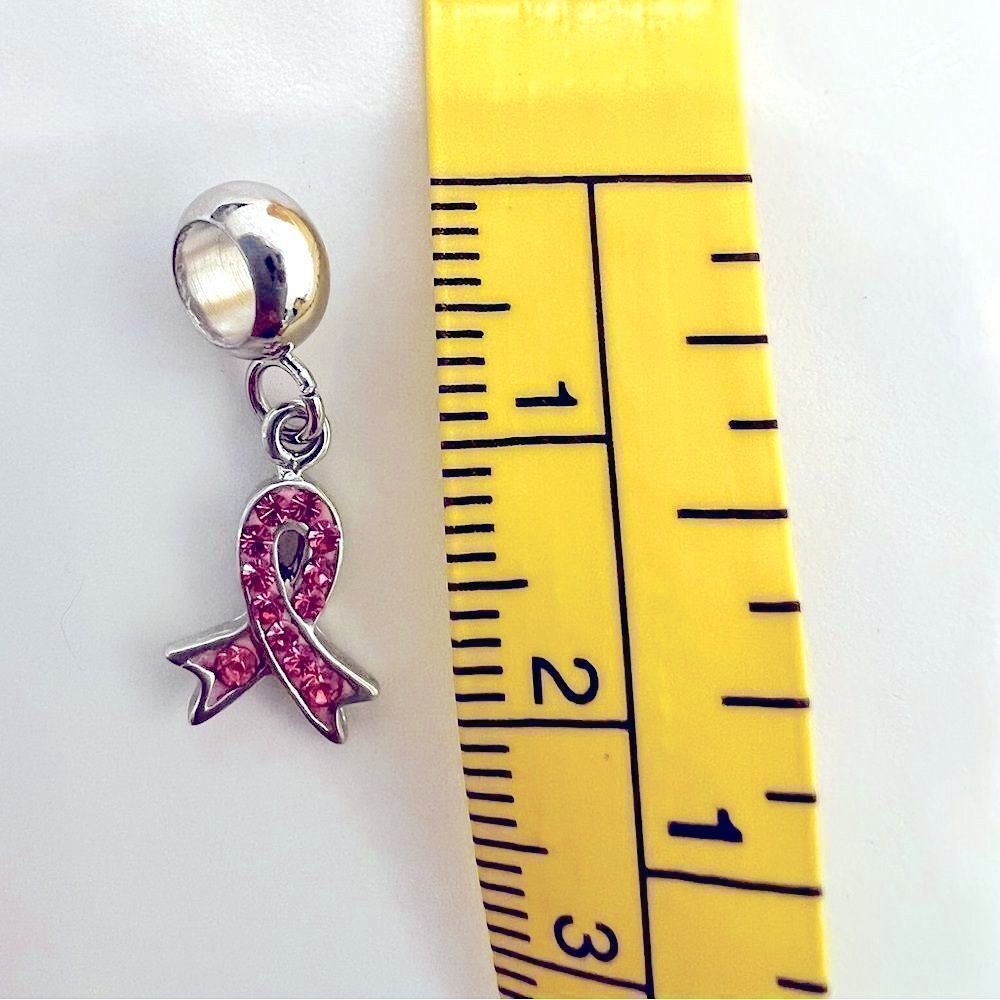 Pink Breast Cancer Awareness Ribbon Rhinestone Charm - Picture 2 of 2